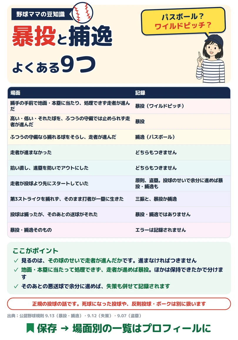 暴投と捕逸 よくある9つの図解