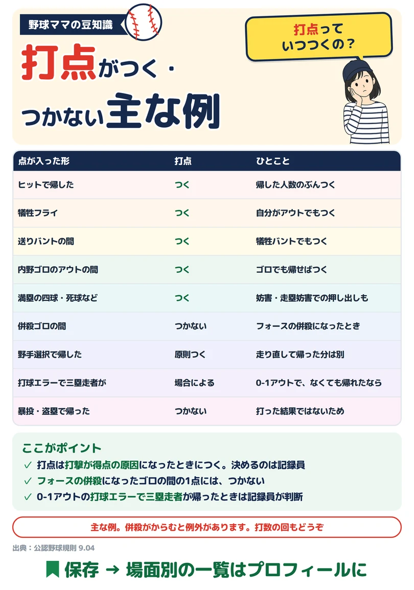 打点がつく・つかない主な例の図解