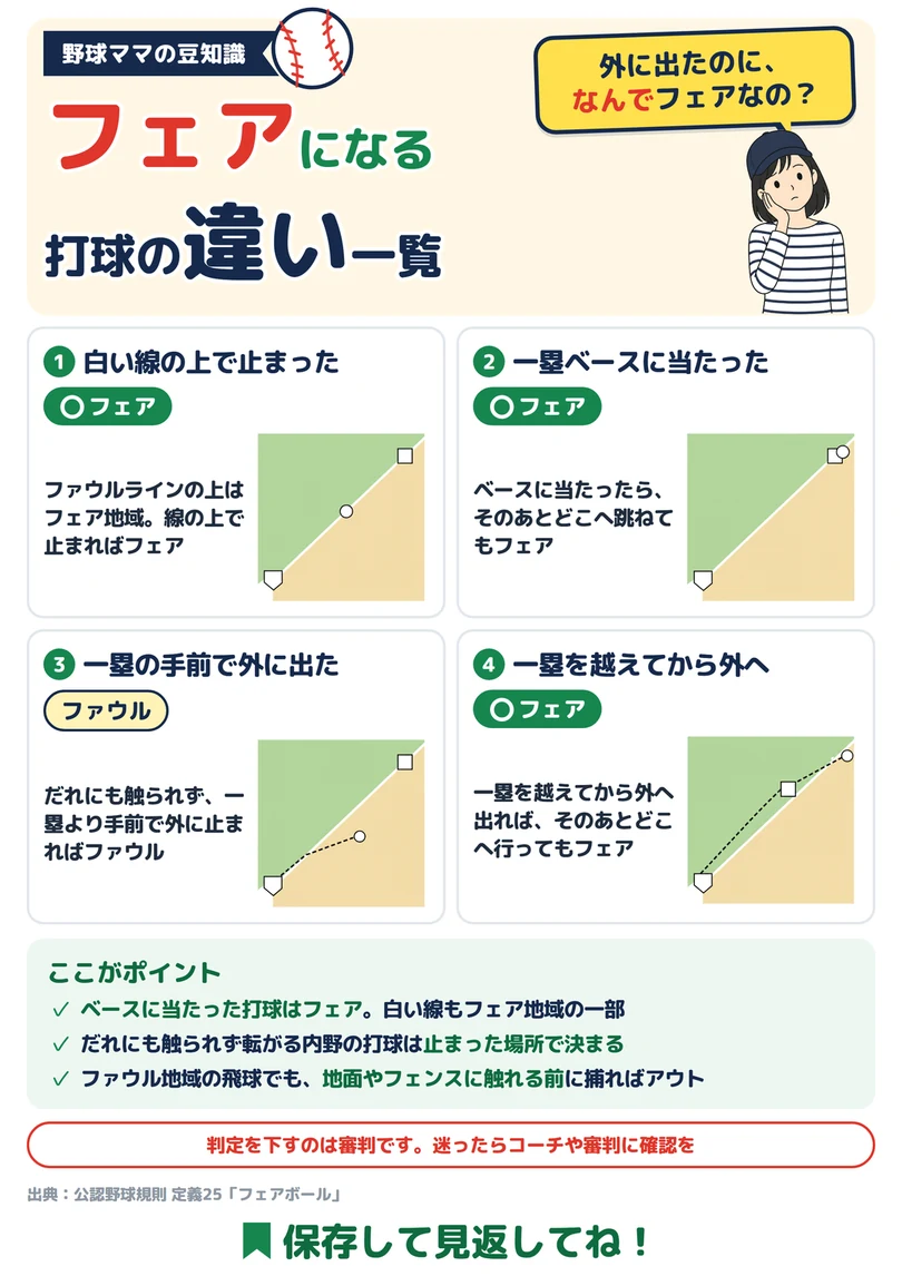 フェアになる打球の違い一覧の図解
