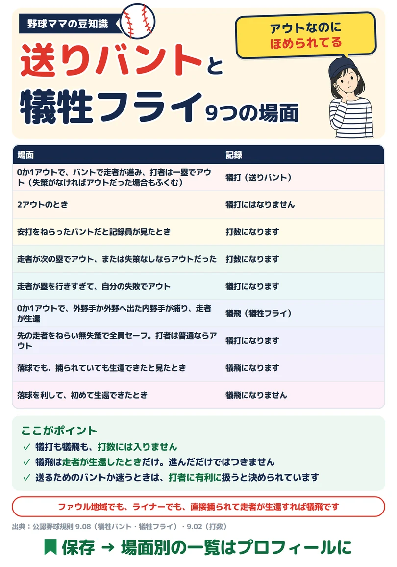 送りバントと犠牲フライ 9つの場面の図解