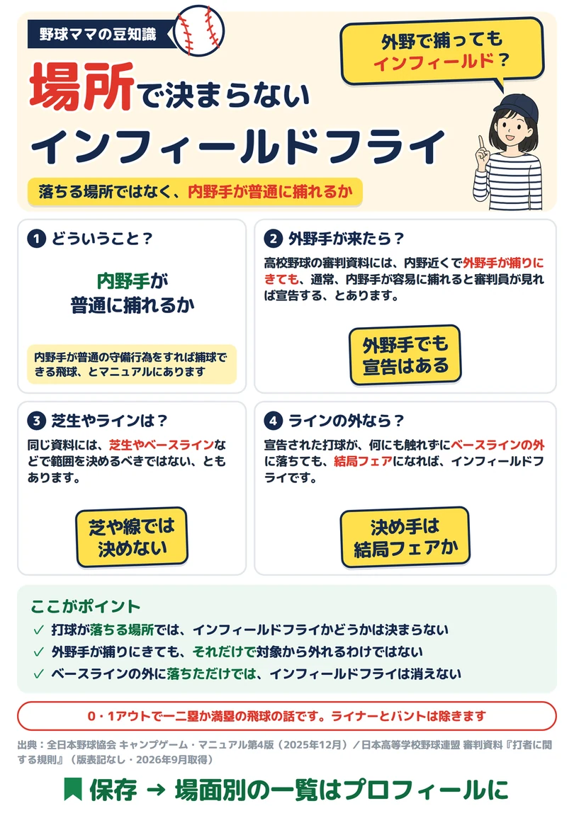場所で決まらないインフィールドフライの図解